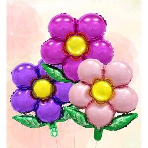 2 Sets Foil Flower Balloons, Pink. Purple, Magenta Party Decorations 6 Balloons